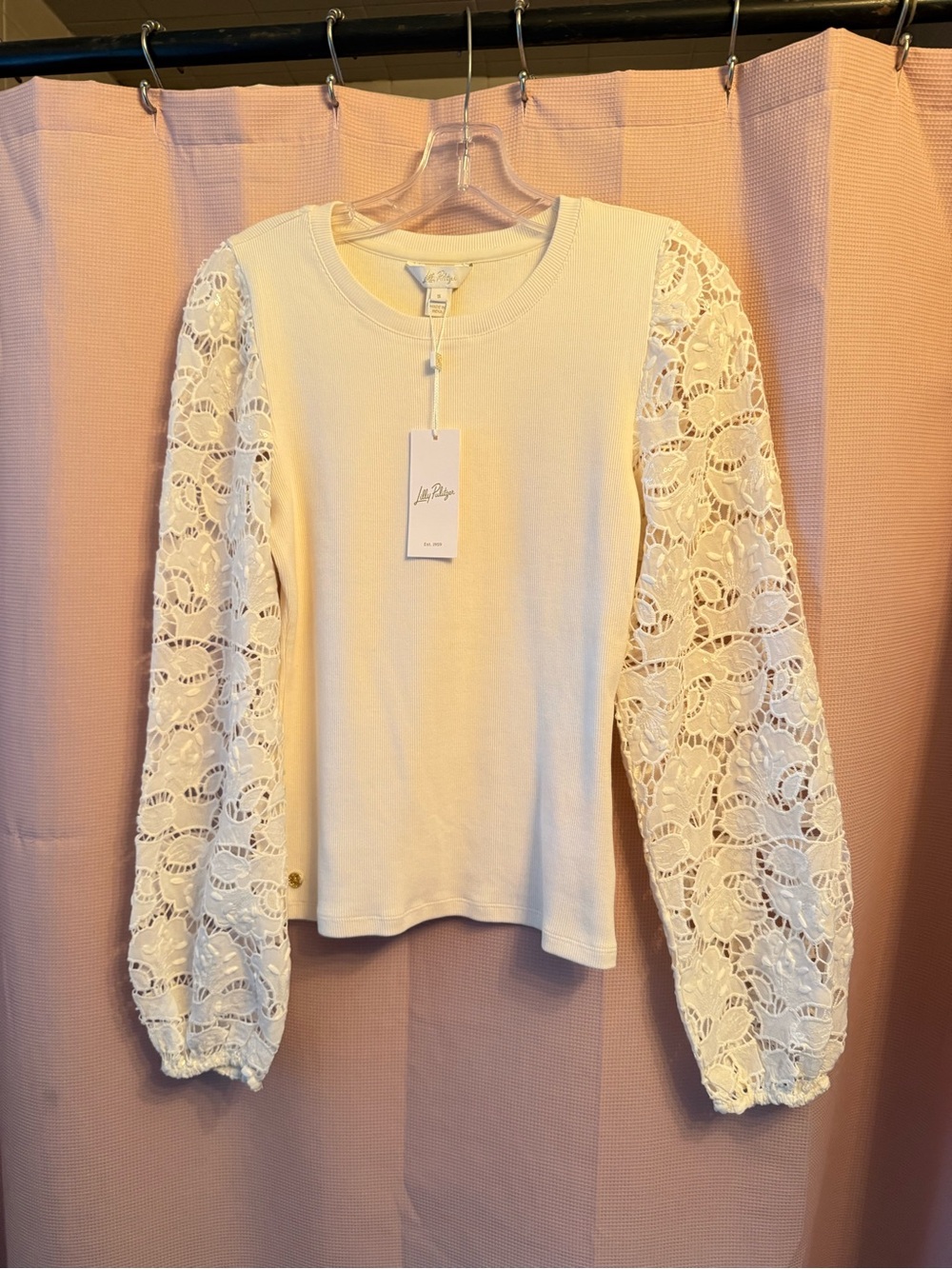 Lilly Pulitzer Cream Lace Balloon-Sleeve Sweatshirt
